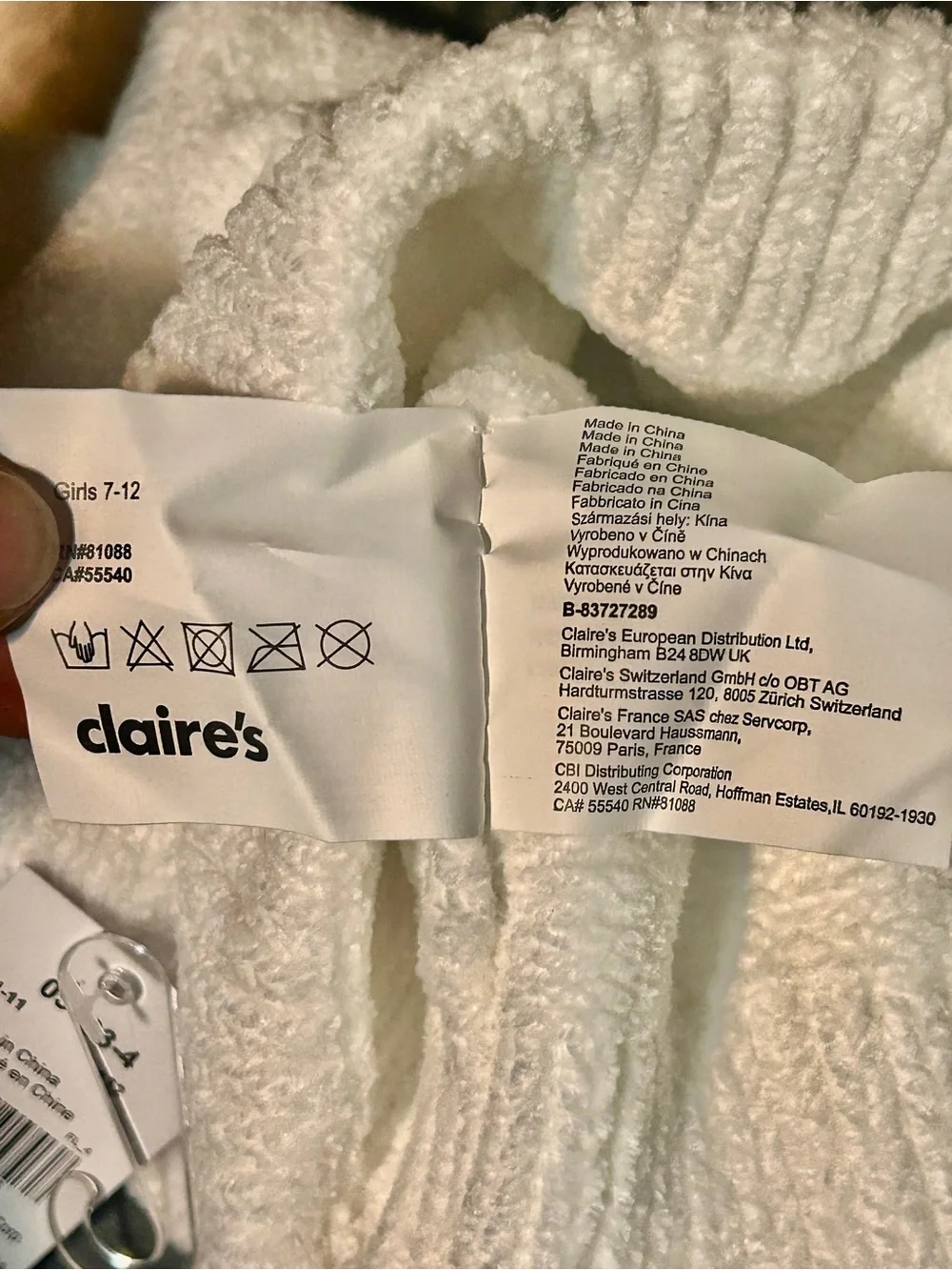 Claire's White Unicorn Hat-NWT